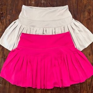 2 Gold Hinge Pleated Tennis Skirt Hot Pink and Beige